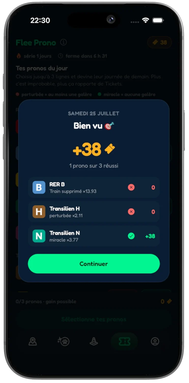 Flee Prono — un pronostic gagnant et les Tickets crédités